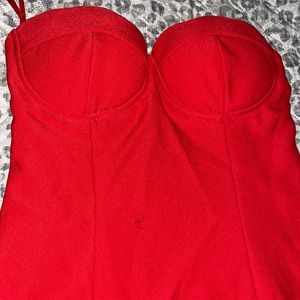 Strapless red mini dress